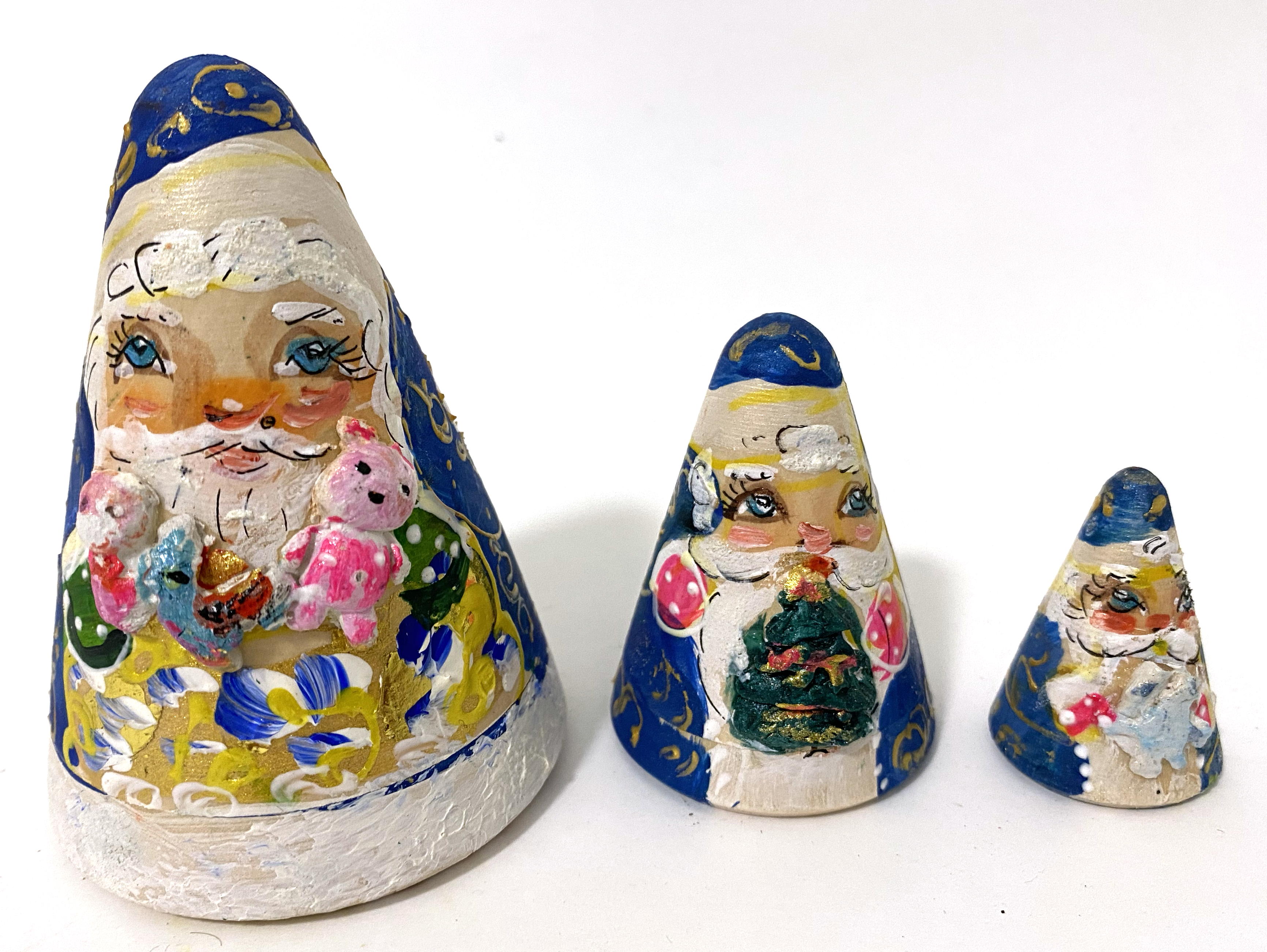 Ded Moroz / Father Frost Santa Conical Nesting Dolls – 3 Nested Set